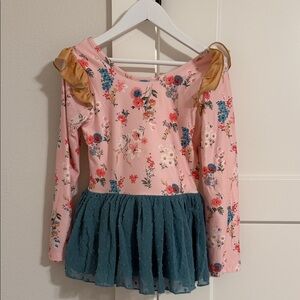 Cheeky Plum Floral Pink and Teal Dance Leotard with Ruffle Details Size 6Y